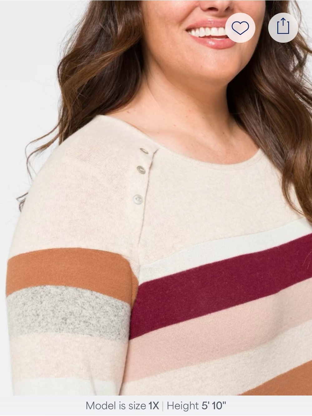 Market & Spruce Gloria Button Detail Brushed Knit Top Striped Plus Size 2X - Picture 5 of 10
